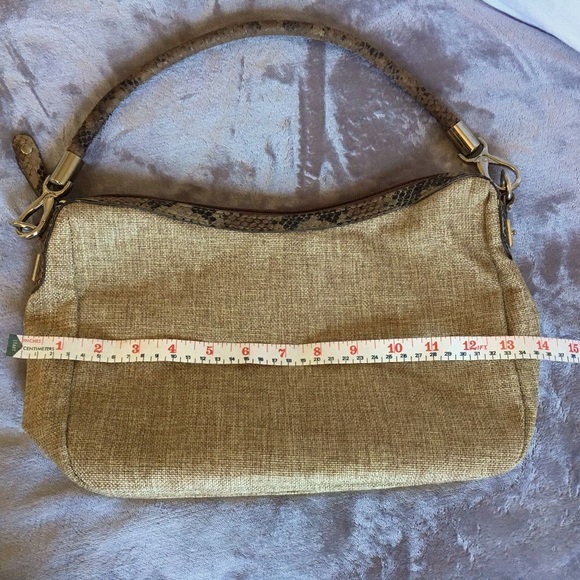 London Fog tan beige tweed-like linen shoulder bag - perfect for spring! - Picture 2 of 14